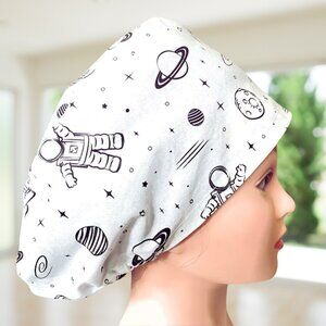 PREMIUM Optic White Space~Euro Scrub Cap Unisex Nurse Cap, CNA,MD,PA,Tech,Vet